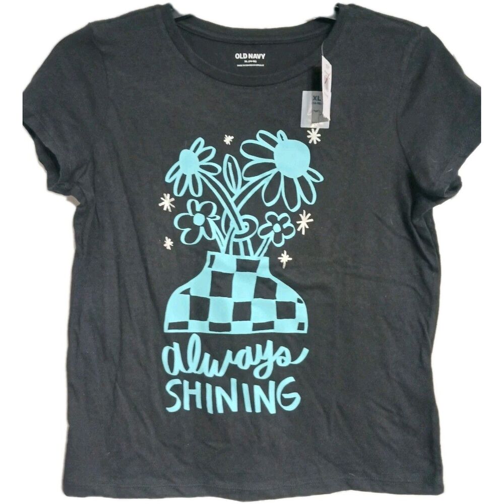 NWT Girls Old Navy Black Always Shining Tee Size XL 14-16 K5